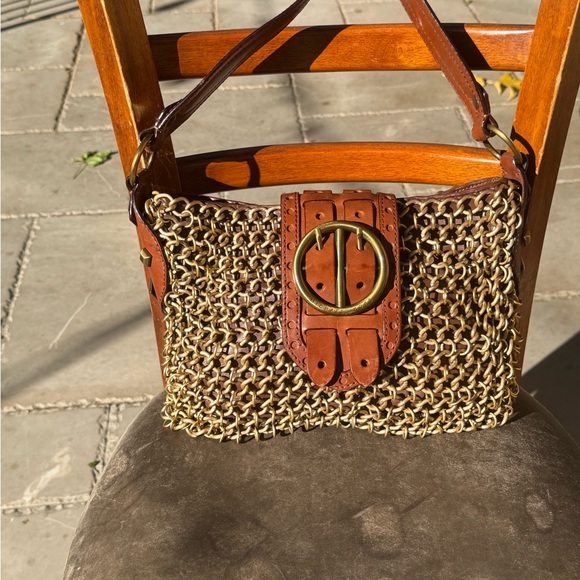 Michael Kors Collection Chain Mail Gold Links & Brown Leather shoulder handbag. - Picture 3 of 10